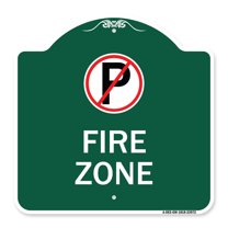 SignMission A-DES-GW-1818-23972 18 x 18 in. Designer Series Sign - Fire Zone with No Parking Symbol, Green & White