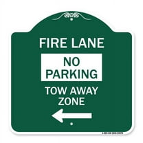 SignMission A-DES-GW-1818-23978 18 x 18 in. Designer Series Sign - Fire Lane Tow-Away Zone with Left Arrow, Green & White