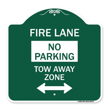 SignMission A-DES-GW-1818-23979 18 x 18 in. Designer Series Sign - Fire Lane Tow-Away Zone with Bidirectional Arrow&#44; Green & White