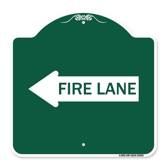 SignMission A-DES-GW-1818-23982 18 x 18 in. Designer Series Sign - Fire Lane Left Arrow, Green & White