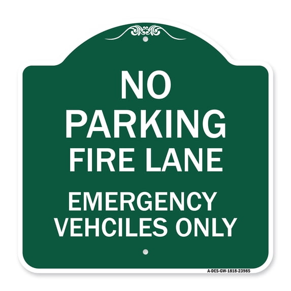 SignMission A-DES-GW-1818-23985 18 x 18 in. Designer Series Sign - Fire Lane Emergency Vehicles Only, Green & White