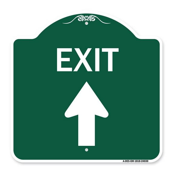 SignMission A-DES-GW-1818-24030 18 x 18 in. Designer Series Sign - Exit Sign Exit with Up Arrow, Green & White