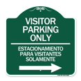 thumbnail image 1 of SignMission Designer Sign - Bilingual Reserved Parking Sign Visitor Parking Only - Estacionamiento Para Visitantes Solamente (With Right Arrow) | Green & White 18" X 18" Aluminum, 1 of 4
