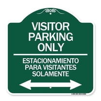 SignMission Designer Sign - Bilingual Reserved Parking Sign Visitor Parking Only - Estacionamiento Para Visitantes Solamente (With Bidirectional Arrow) | Green & White 18" X 18"