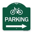 thumbnail image 1 of SignMission A-DES-GW-1818-24315 18 x 18 in. Designer Series Sign - Bicycle Symbol Parking with Right Arrow, Green & White, 1 of 4