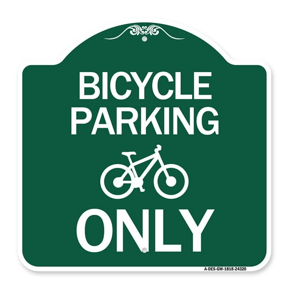 SignMission A-DES-GW-1818-24320 18 x 18 in. Designer Series Sign - Bicycle Parking Only with Graphic, Green & White