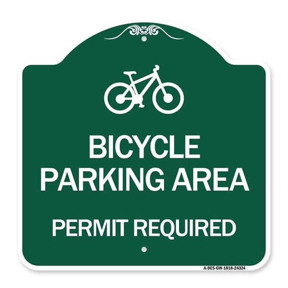 SignMission A-DES-GW-1818-24324 18 x 18 in. Designer Series Sign - Bicycle Parking Area - Permit Required with Graphic, Green & White