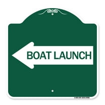 SignMission A-DES-GW-1818-24406 18 x 18 in. Designer Series Sign - Boat Launch with Left Arrow, Green & White