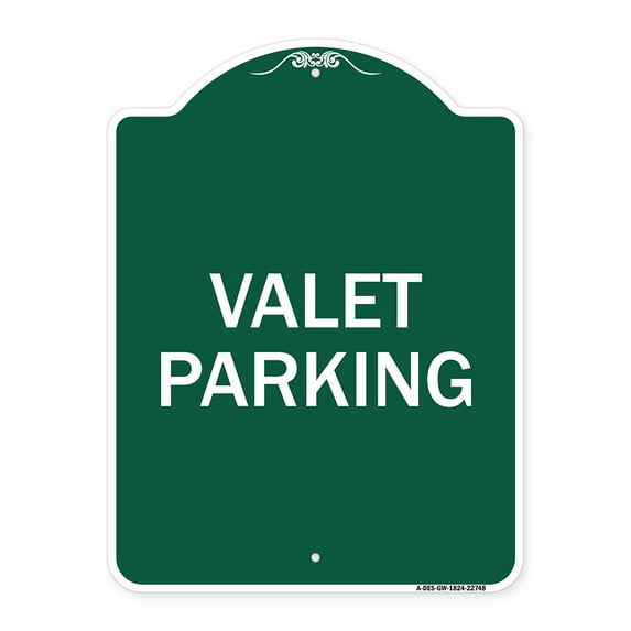 SignMission A-DES-GW-1824-22748 18 x 24 in. Designer Series Sign - Valet Parking, Green & White