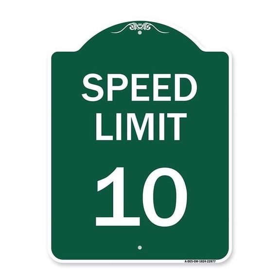 SignMission A-DES-GW-1824-22877 18 x 24 in. Designer Series Sign - Speed Reduction Sign Speed Limit 10 MPH, Green & White