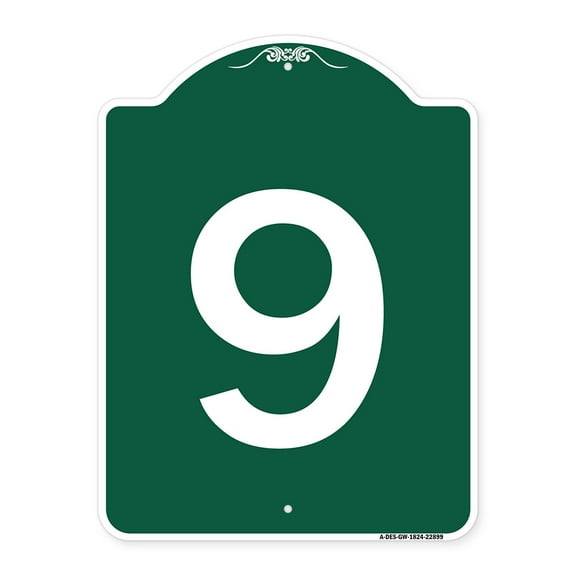 SignMission A-DES-GW-1824-22899 18 x 24 in. Designer Series Sign - Sign with Number 9, Green & White