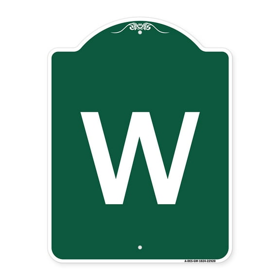 SignMission A-DES-GW-1824-22920 18 x 24 in. Designer Series Sign - Sign with Letter W , Green & White