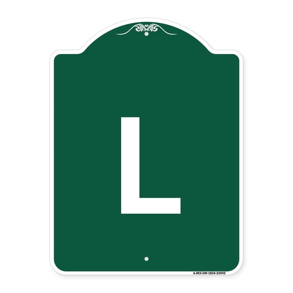 SignMission A-DES-GW-1824-22942 18 x 24 in. Designer Series Sign - Sign with Letter L , Green & White