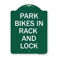 thumbnail image 1 of SignMission A-DES-GW-1824-23498 18 x 24 in. Designer Series Sign - Park All Bikes in Rack & Lock Sign, Green & White, 1 of 4