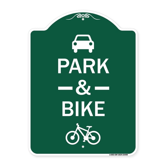 SignMission A-DES-GW-1824-23499 18 x 24 in. Designer Series Sign - Park & Ride with Bicycle Graphic, Green & White