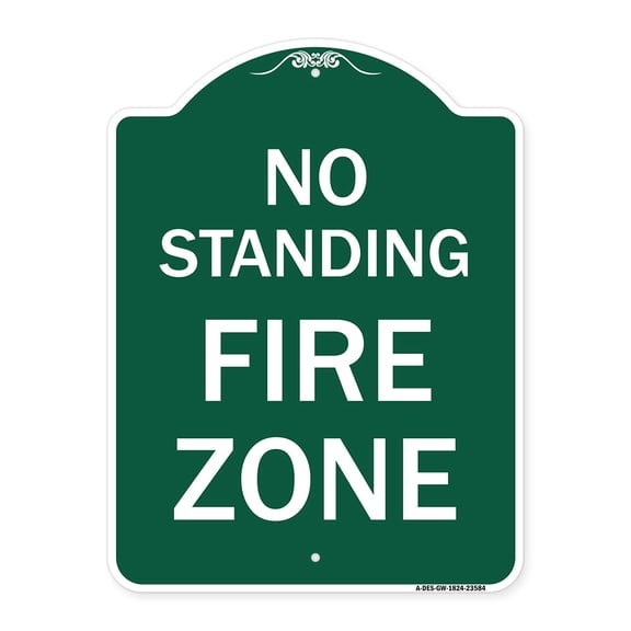 SignMission A-DES-GW-1824-23584 18 x 24 in. Designer Series Sign - No Standing Fire Zone, Green & White