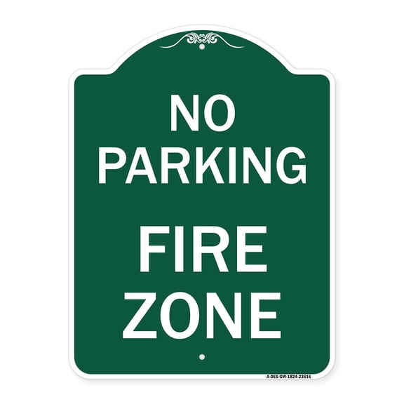 SignMission A-DES-GW-1824-23616 18 x 24 in. Designer Series Sign - No Parking Fire Zone, Green & White
