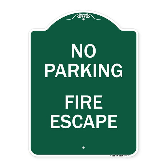 SignMission A-DES-GW-1824-23743 18 x 24 in. Designer Series Sign - No Parking Fire Escape, Green & White