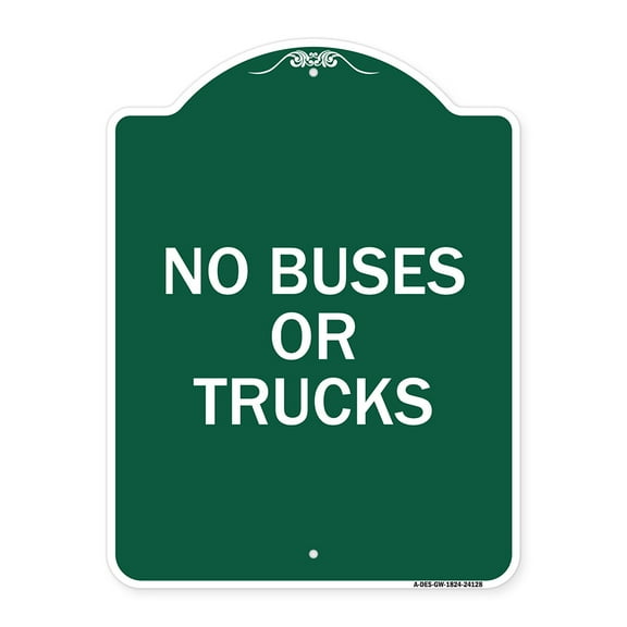 SignMission A-DES-GW-1824-24128 18 x 24 in. Designer Series Sign - Driveway Sign No Buses or Trucks, Green & White