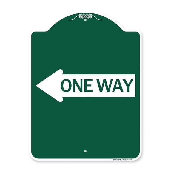 SignMission A-DES-GW-1824-24385 18 x 24 in. Designer Series Sign - One Way with Left Arrow, Green & White