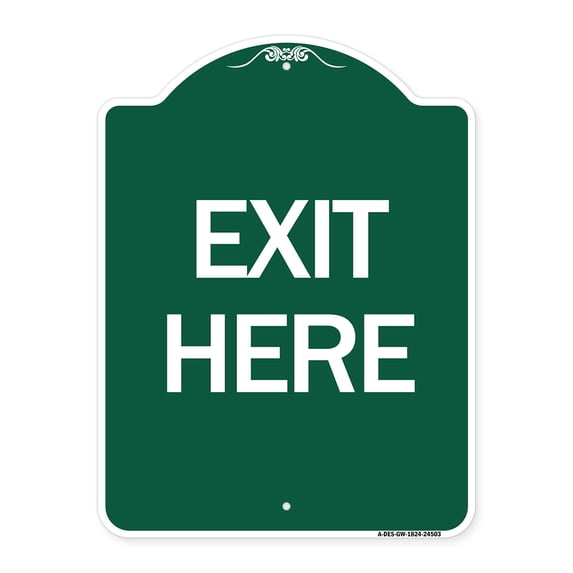 SignMission A-DES-GW-1824-24503 18 x 24 in. Designer Series Sign - Exit Here, Green & White