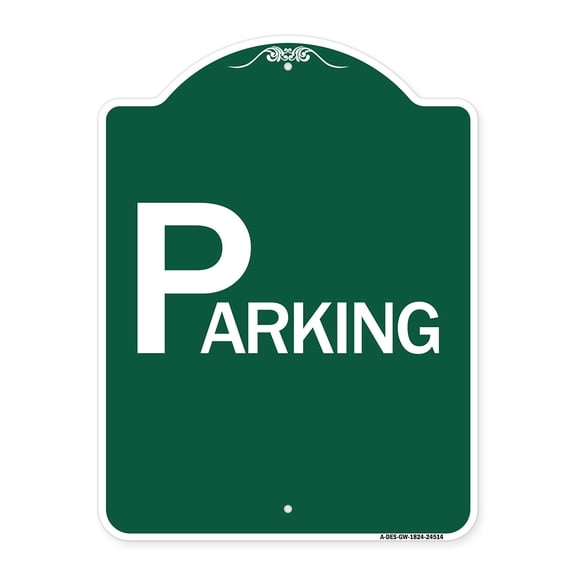 SignMission A-DES-GW-1824-24514 18 x 24 in. Designer Series Sign - Parking, Green & White