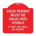 thumbnail image 1 of SignMission A-DES-RW-1818-22693 18 x 18 in. Designer Series Sign - Your Permit Must Be Valid & Visible If Not You Will Be Towed, Red & White, 1 of 4