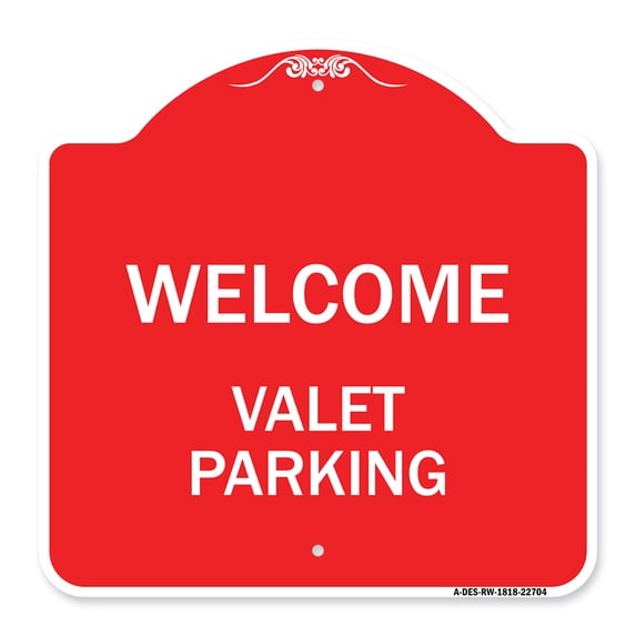 SignMission A-DES-RW-1818-22704 18 x 18 in. Designer Series Sign - Welcome Valet Parking, Red & White