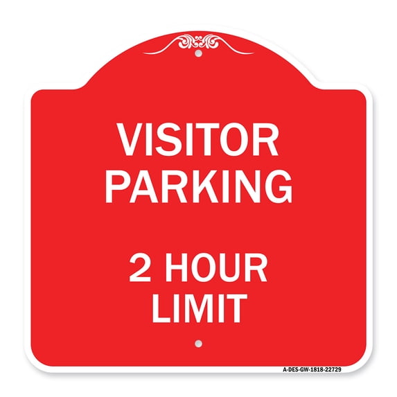 SignMission A-DES-RW-1818-22729 18 x 18 in. Designer Series Sign - Visitor Parking Sign Visitor Parking 2 Hour Limit, Red & White