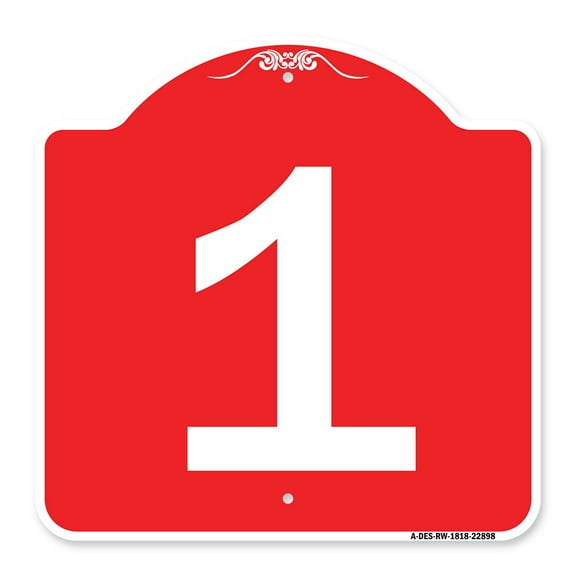 SignMission A-DES-RW-1818-22898 18 x 18 in. Designer Series Sign - Sign with Number 1, Red & White