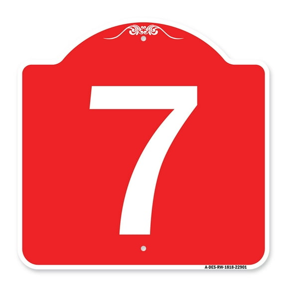 SignMission A-DES-RW-1818-22901 18 x 18 in. Designer Series Sign - Sign with Number 7, Red & White