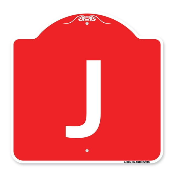 SignMission A-DES-RW-1818-22946 18 x 18 in. Designer Series Sign - Sign with Letter J , Red & White
