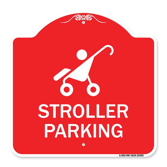 SignMission A-DES-RW-1818-22985 18 x 18 in. Designer Series Sign - Reserved Stroller Parking with Graphic, Red & White