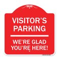 thumbnail image 1 of SignMission A-DES-RW-1818-23015 18 x 18 in. Designer Series Sign - Reserved Parking Sign Visitor Parking We Are Glad You Are Here, Red & White, 1 of 4