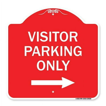 SignMission A-DES-RW-1818-23020 18 x 18 in. Designer Series Sign - Reserved Parking Sign Visitor Parking Only with Right Arrow&#44; Red & White