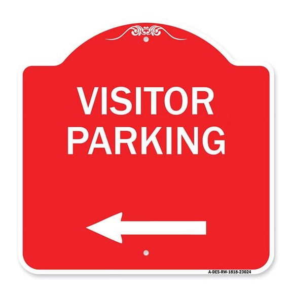 SignMission A-DES-RW-1818-23024 18 x 18 in. Designer Series Sign - Reserved Parking Sign Visitor Parking & Arrow Pointing Left, Red & White
