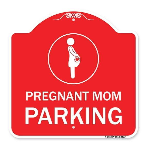 SignMission A-DES-RW-1818-23274 18 x 18 in. Designer Series Sign - Pregnant Mom Parking with Graphic, Red & White