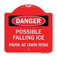 thumbnail image 1 of SignMission A-DES-RW-1818-23277 18 x 18 in. Designer Series Sign - Possible Falling Ice - Park At Own Risk, Red & White, 1 of 4