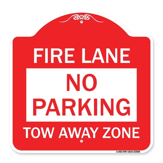 SignMission A-DES-RW-1818-23605 18 x 18 in. Designer Series Sign - No Parking Tow-Away Zone, Red & White