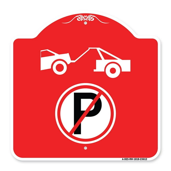 SignMission A-DES-RW-1818-23612 18 x 18 in. Designer Series Sign - No Parking Tow Away Zone Symbol, Red & White