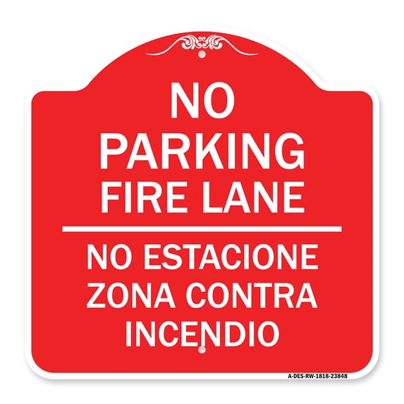SignMission A-DES-RW-1818-23848 18 x 18 in. Designer Series Sign - No Estacione Zona Contra Incendio, Red & White
