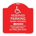 thumbnail image 1 of SignMission Designer Sign - Modern Isa Symbol) Connecticut Reserved Parking Permit Required Violators Will Be Fined Min $150 (With Left Arrow) | Red & White 18" X 18" Aluminum, 1 of 4