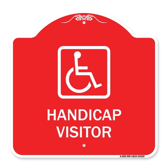SignMission A-DES-RW-1818-23920 18 x 18 in. Designer Series Sign - Handicap Visitor with Graphic, Red & White