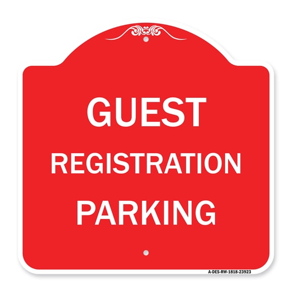 SignMission A-DES-RW-1818-23923 18 x 18 in. Designer Series Sign - Guest Registration Parking, Red & White