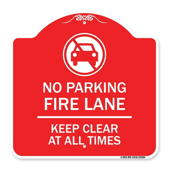 SignMission A-DES-RW-1818-23984 18 x 18 in. Designer Series Sign - Fire Lane Keep Clear At All Times with Graphic, Red & White