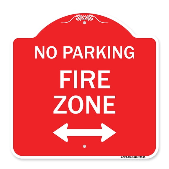 SignMission A-DES-RW-1818-23990 18 x 18 in. Designer Series Sign - Fire Lane with Bidirectional Arrow, Red & White