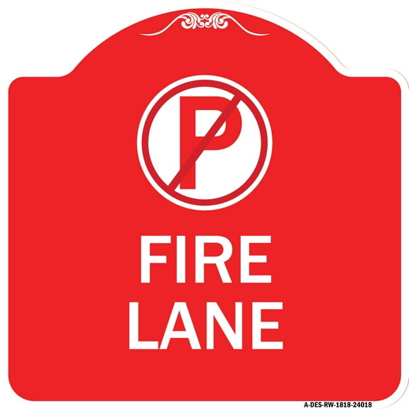 SignMission A-DES-RW-1818-24018 18 x 18 in. Designer Series Sign - Fire Lane with No Parking Symbol, Red & White
