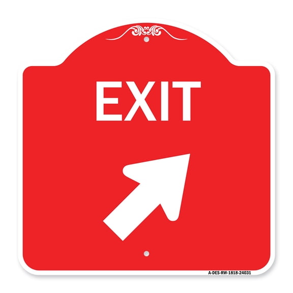 SignMission A-DES-RW-1818-24031 18 x 18 in. Designer Series Sign - Exit Sign Exit with Right Arrow, Red & White