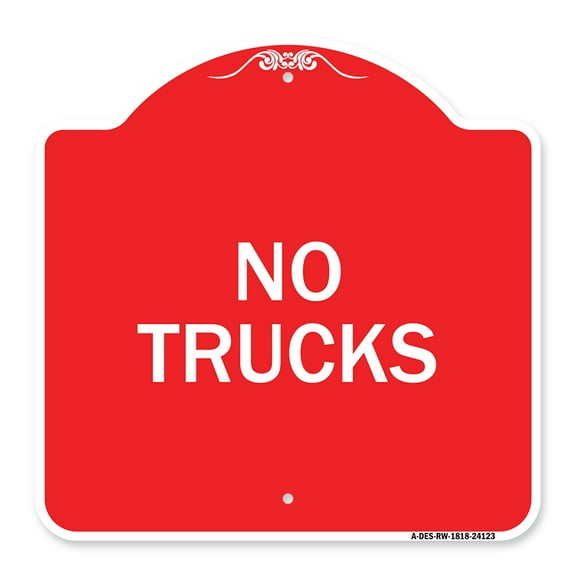 SignMission A-DES-RW-1818-24123 18 x 18 in. Designer Series Sign - Driveway Sign No Trucks, Red & White