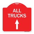 thumbnail image 1 of SignMission A-DES-RW-1818-24131 18 x 18 in. Designer Series Sign - Driveway Sign All Trucks Move Ahead with Up Arrow, Red & White, 1 of 4